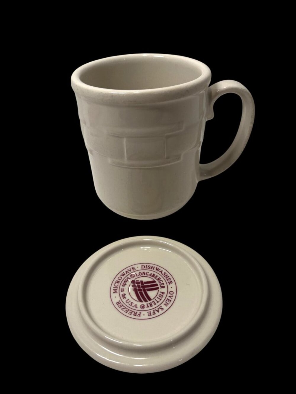 Longaberger Pottery Beige Mug With Lid - Microwave/Dishwasher/Oven/Freezer Safe